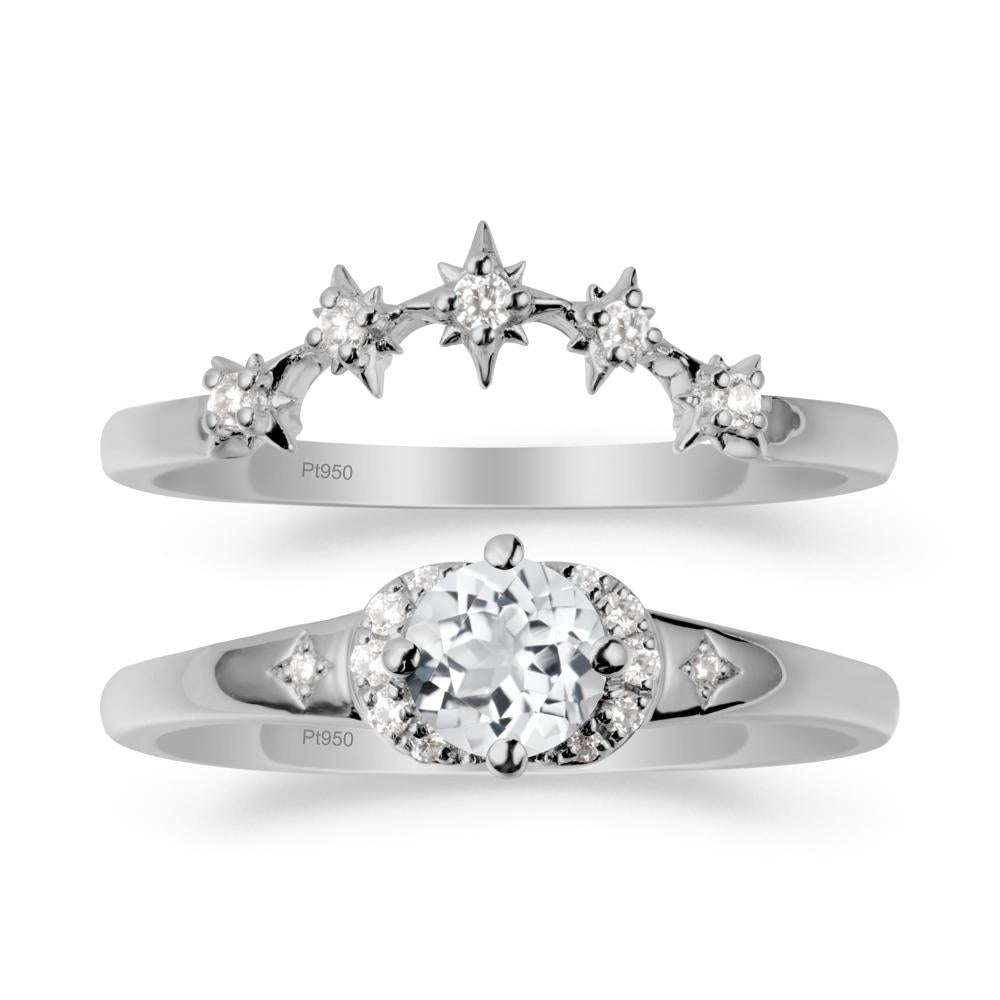 Moon and Star White Topaz Celestial Ring Set - LUO Jewelry #metal_platinum