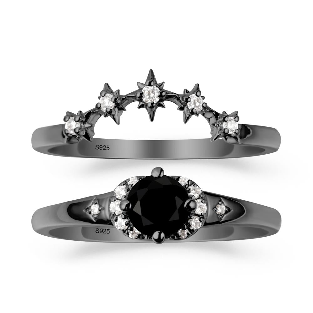 Moon and Star Black Spinel Celestial Ring Set - LUO Jewelry #metal_xxxxx