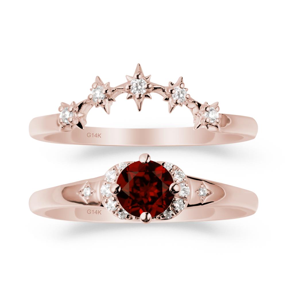 Garnet Halo and Star Crown Ring Set - LUO Jewelry #metal_xxxxx