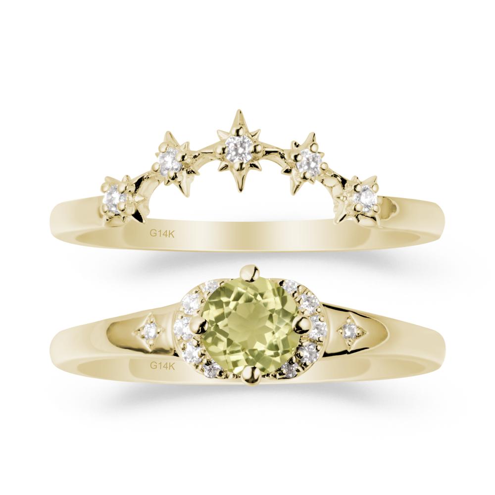 Lemon Quartz Halo and Star Crown Ring Set - LUO Jewelry #metal_xxxxx