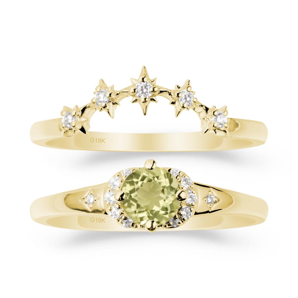 Lemon Quartz Halo and Star Crown Ring Set - LUO Jewelry #metal_xxxxx