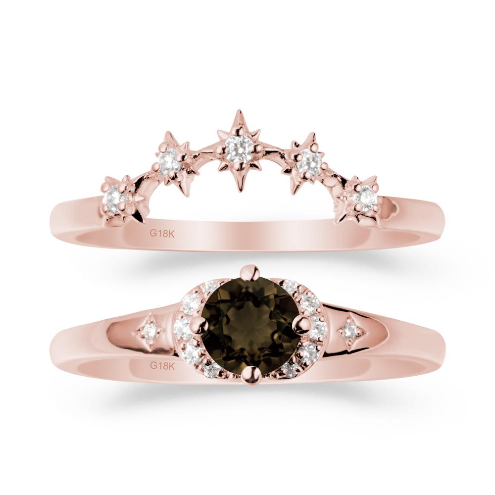 Moon and Star Smoky Quartz Celestial Ring Set - LUO Jewelry #metal_xxxxx