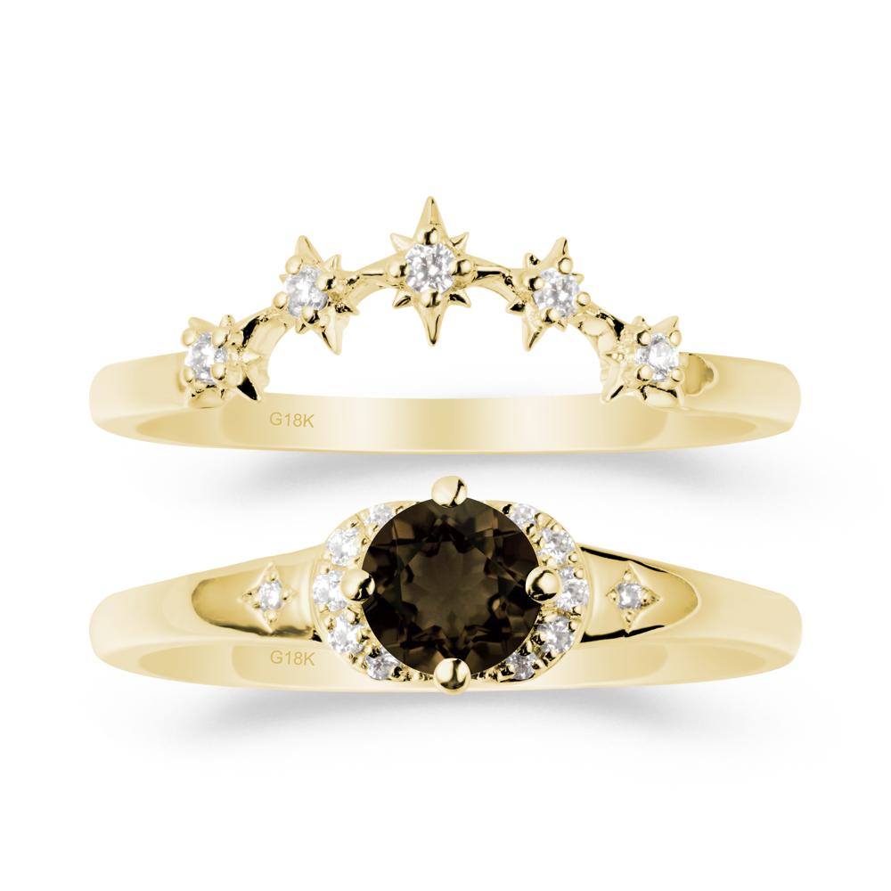 Moon and Star Smoky Quartz Celestial Ring Set - LUO Jewelry #metal_xxxxx
