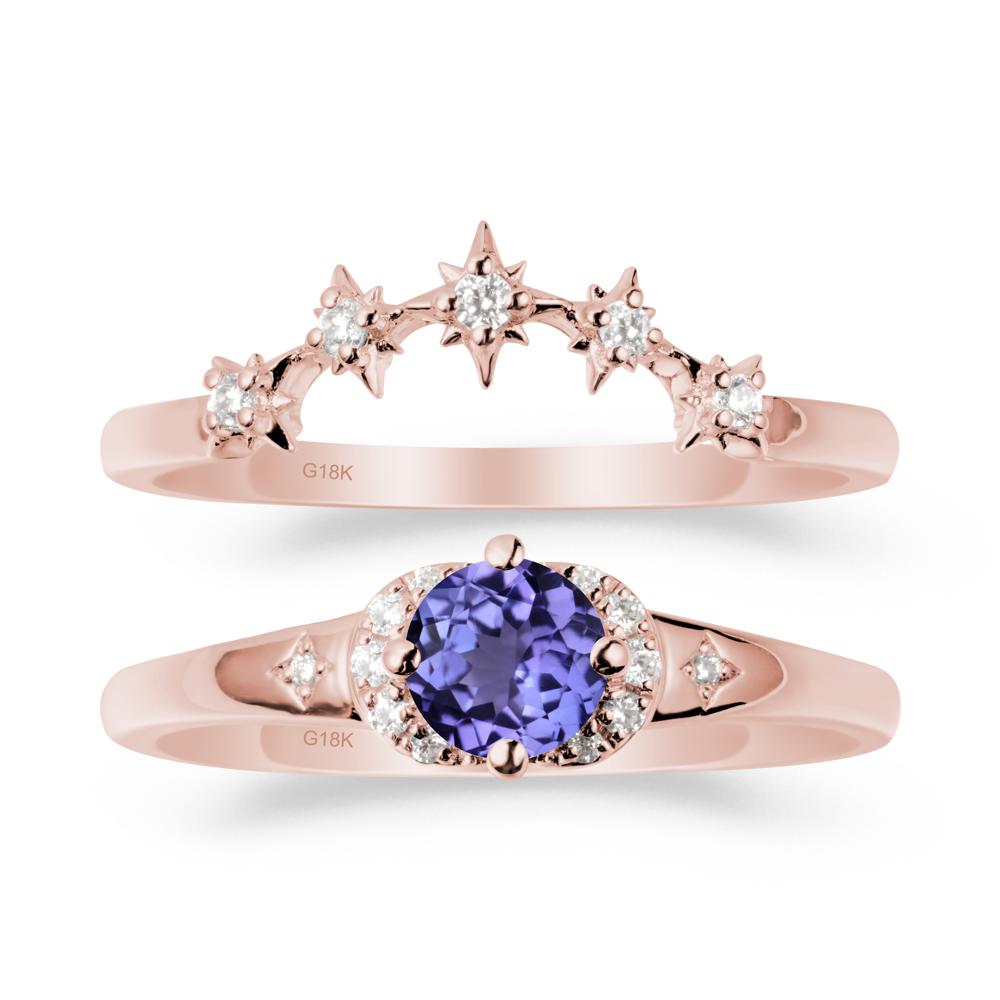 Tanzanite Halo and Star Crown Ring Set - LUO Jewelry #metal_xxxxx