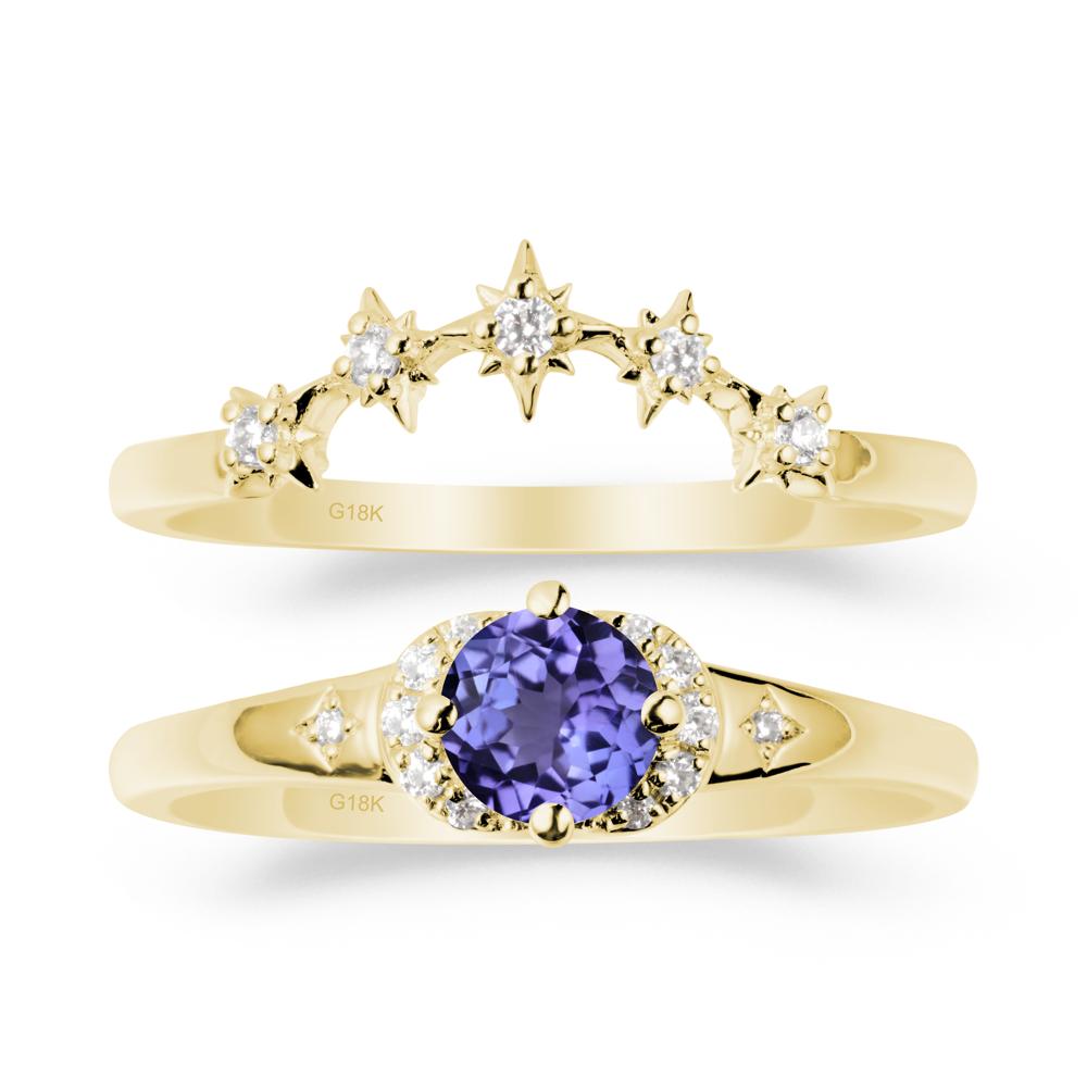 Tanzanite Halo and Star Crown Ring Set - LUO Jewelry #metal_xxxxx