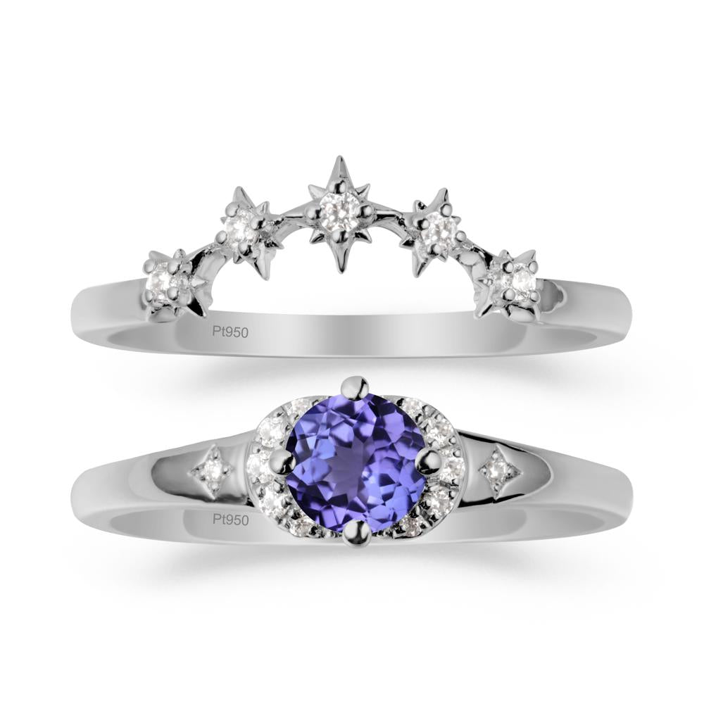 Tanzanite Halo and Star Crown Ring Set - LUO Jewelry #metal_xxxxx