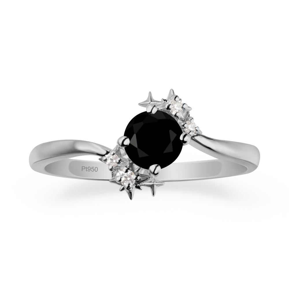 Round Black Spinel Bypass Ring - LUO Jewelry #metal_platinum
