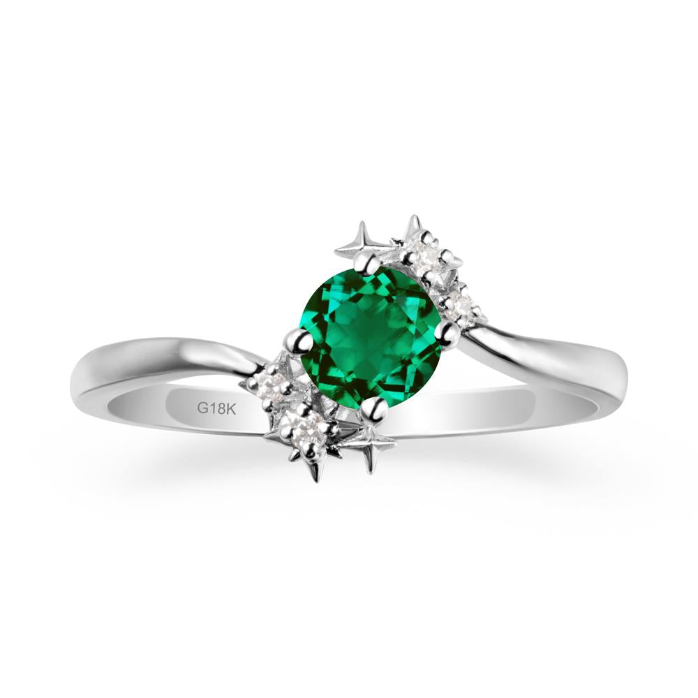 Star Round Emerald Celestial Ring - LUO Jewelry #metal_18k white gold