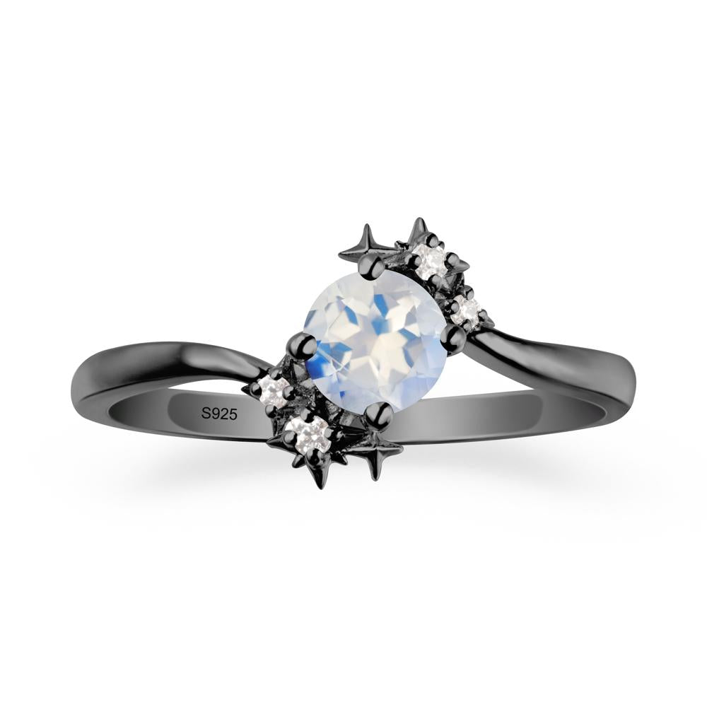 Star Round Moonstone Celestial Ring - LUO Jewelry #metal_black finish sterling silver