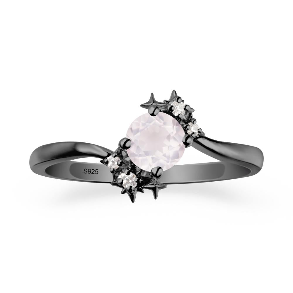 Bypass Round Rose Quartz Statement Ring - LUO Jewelry #metal_black finish sterling silver