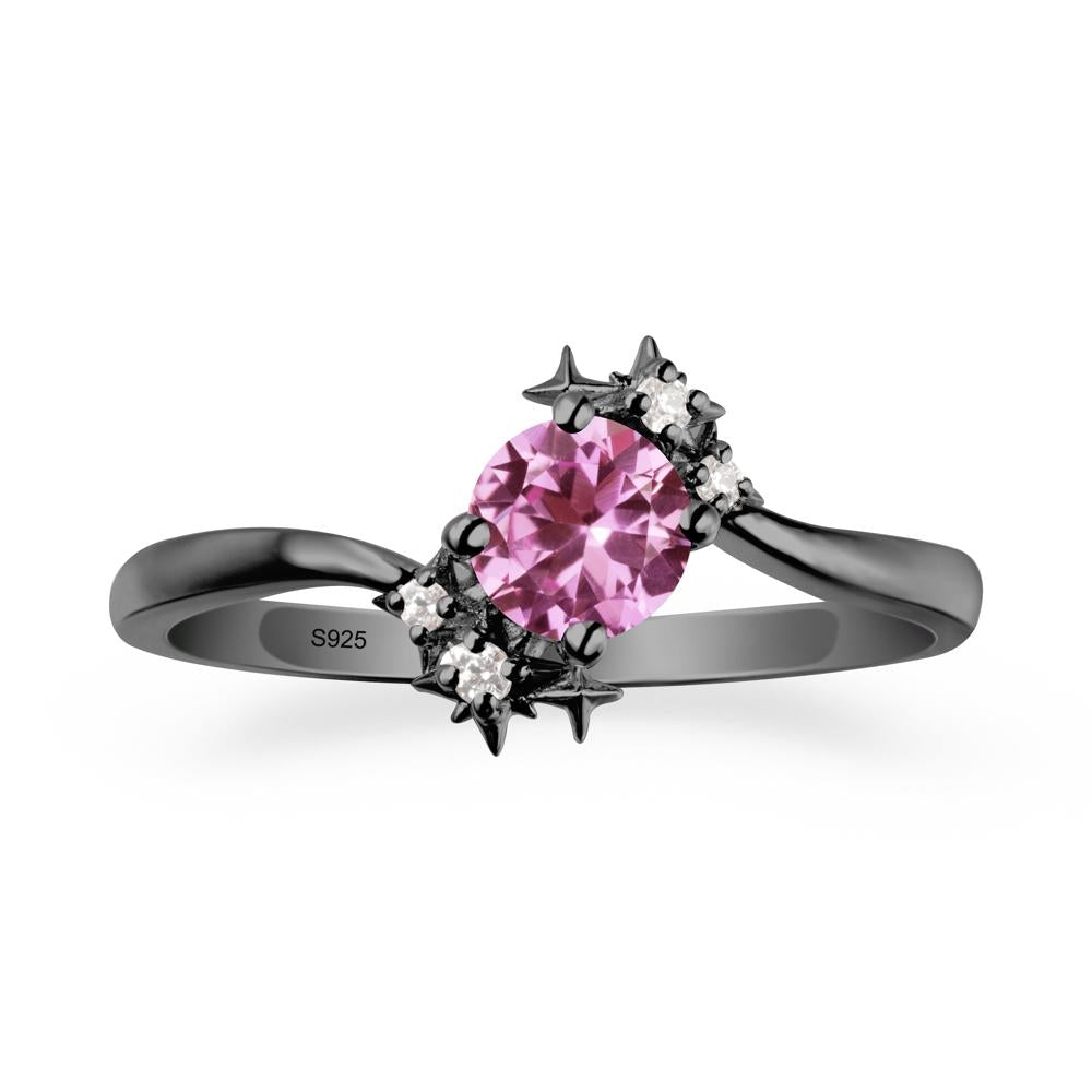 Round Pink Sapphire Bypass Ring - LUO Jewelry #metal_black finish sterling silver