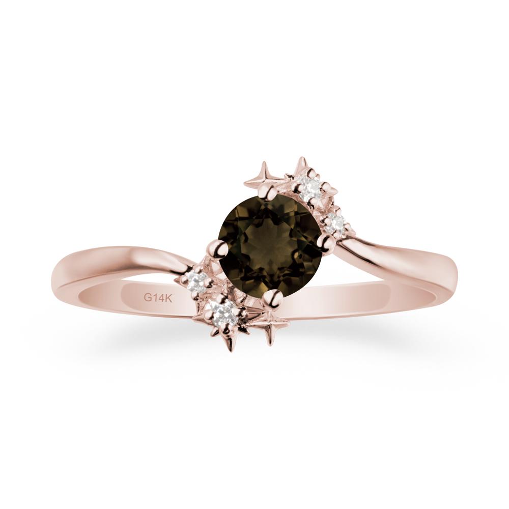 Round Smoky Quartz Bypass Ring - LUO Jewelry #metal_14k rose gold