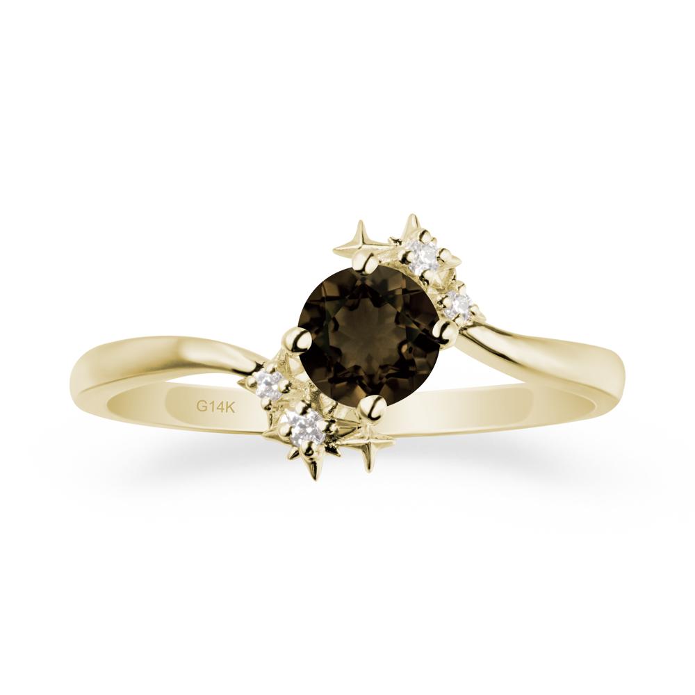 Round Smoky Quartz Bypass Ring - LUO Jewelry #metal_14k yellow gold