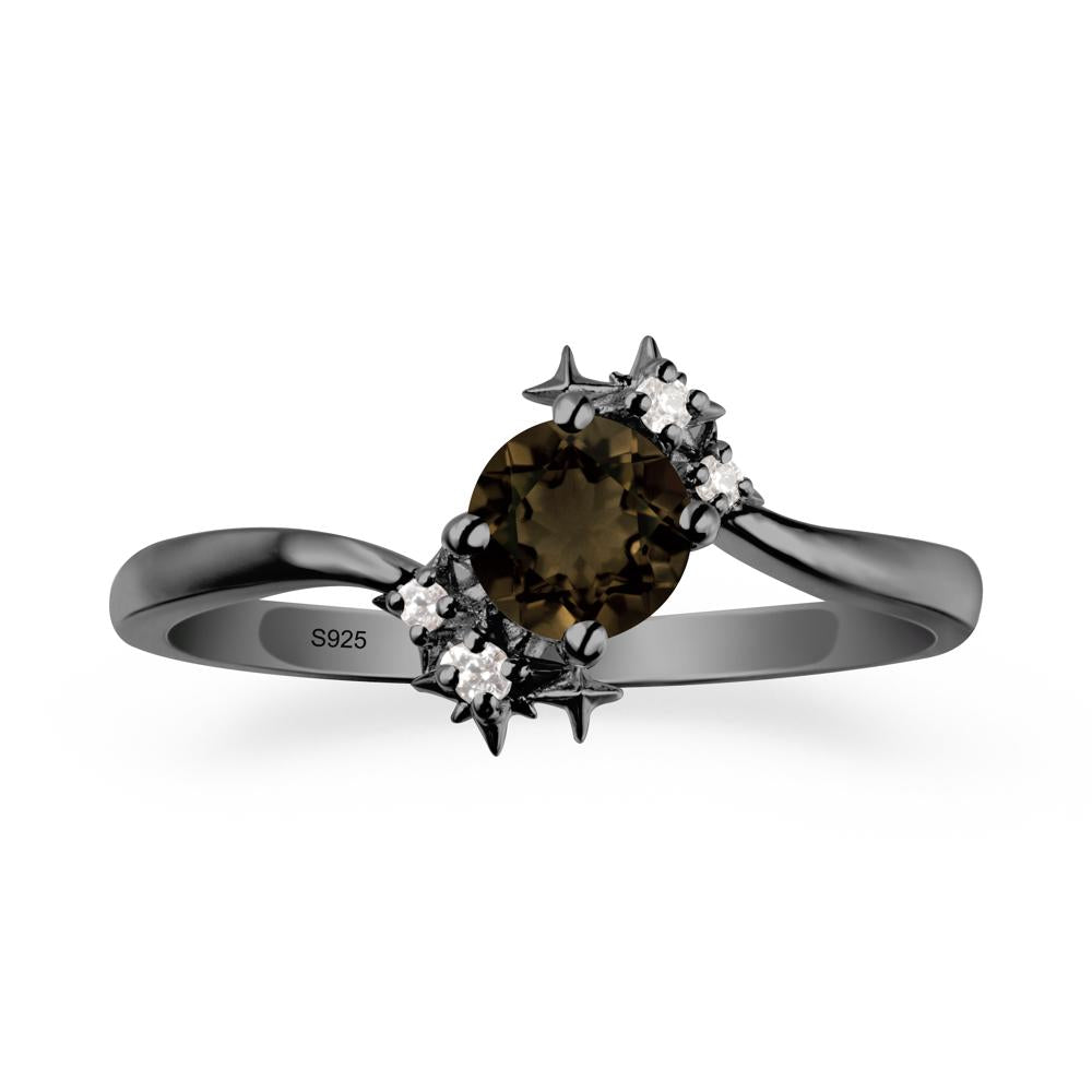 Round Smoky Quartz Bypass Ring - LUO Jewelry #metal_black finish sterling silver