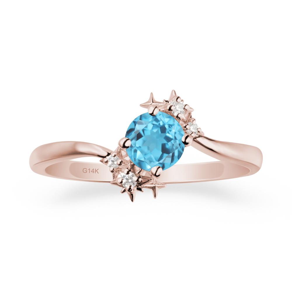 Star Round Swiss Blue Topaz Celestial Ring - LUO Jewelry #metal_14k rose gold