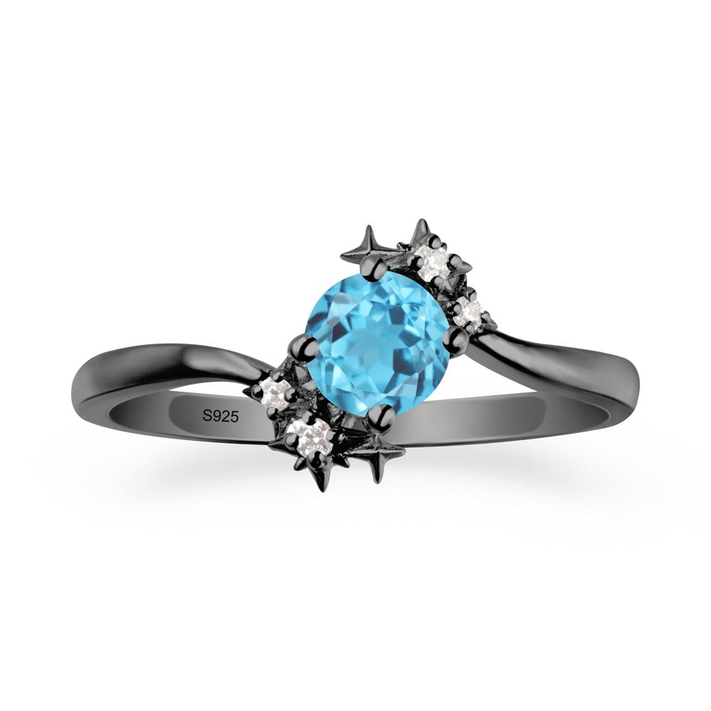 Star Round Swiss Blue Topaz Celestial Ring - LUO Jewelry #metal_black finish sterling silver