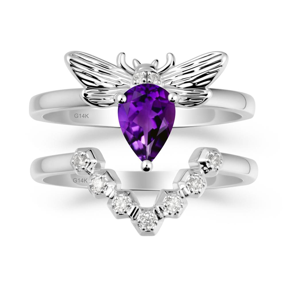 Pear Shapped Amethyst Bee Ring Set - LUO Jewelry #metal_xxxxx