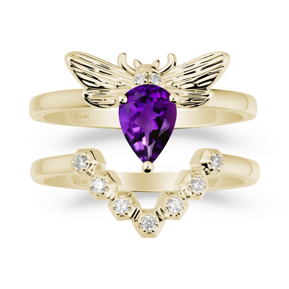 Pear Shapped Amethyst Bee Ring Set - LUO Jewelry #metal_xxxxx