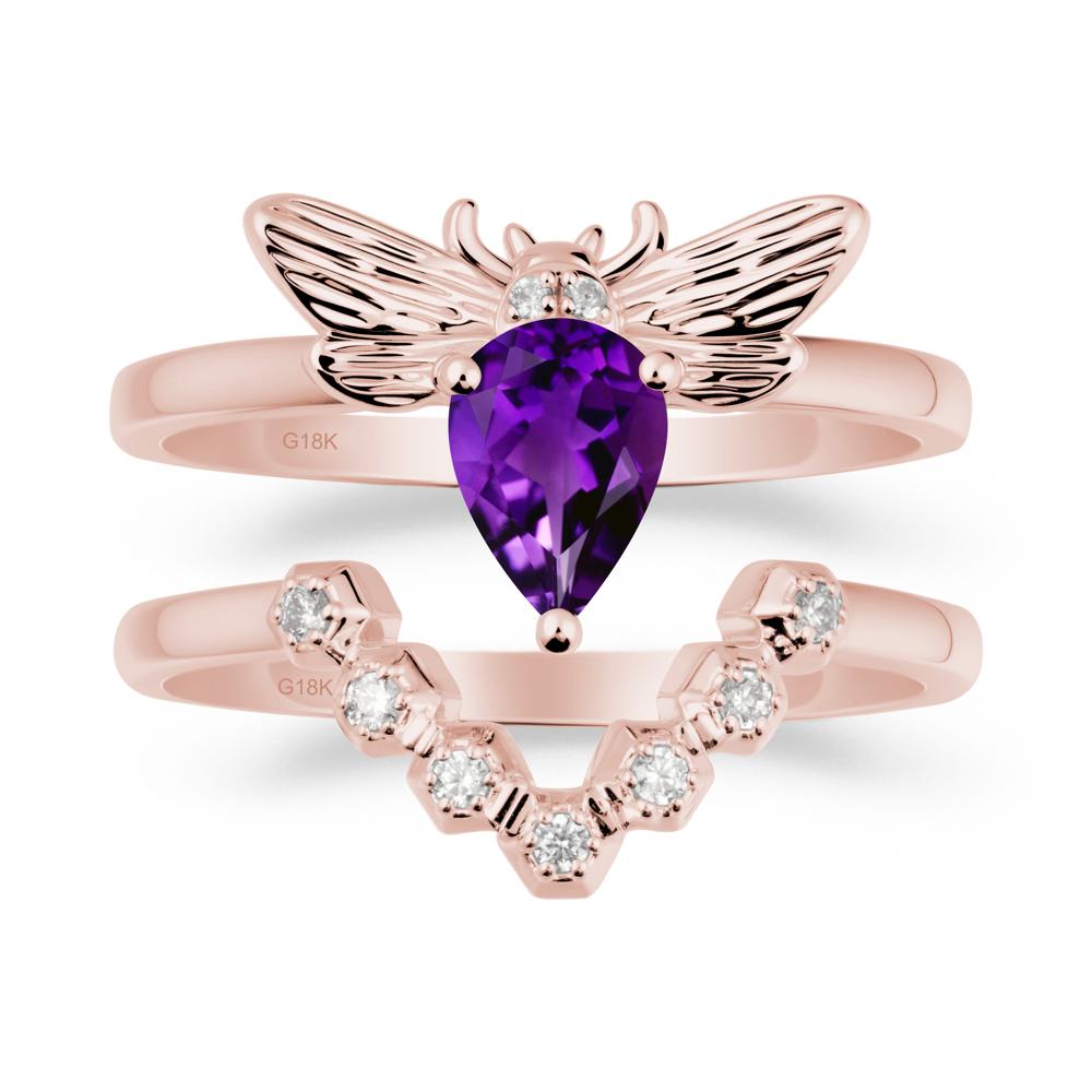 Pear Shapped Amethyst Bee Ring Set - LUO Jewelry #metal_xxxxx