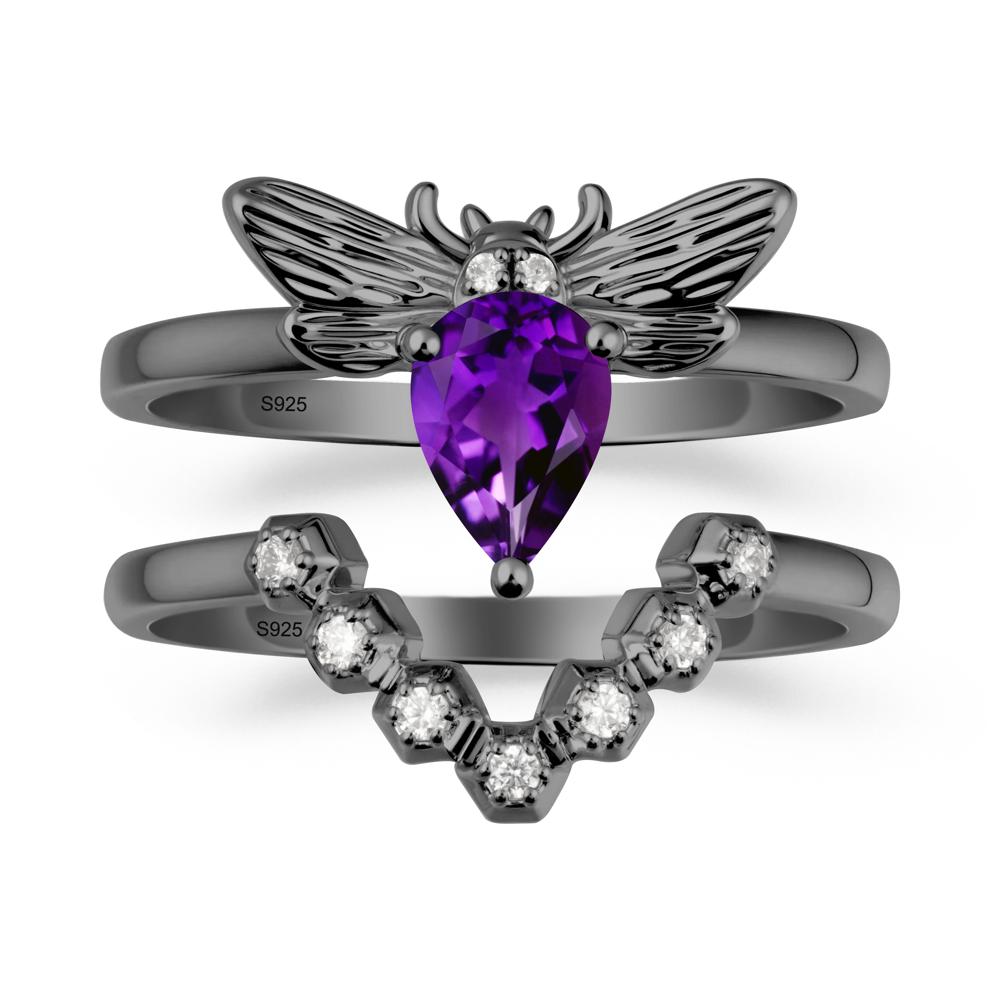 Pear Shapped Amethyst Bee Ring Set - LUO Jewelry #metal_xxxxx