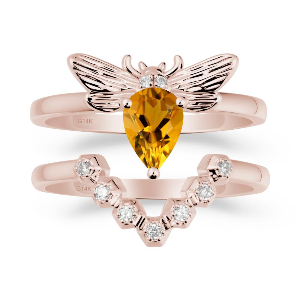 Pear Shapped Citrine Bee Ring Set - LUO Jewelry #metal_xxxxx