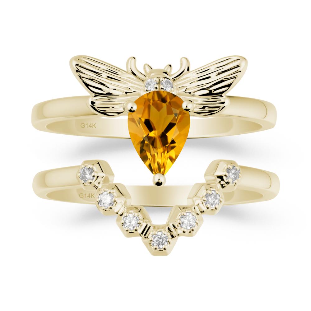 Pear Shapped Citrine Bee Ring Set - LUO Jewelry #metal_xxxxx