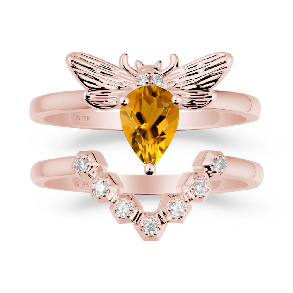 Pear Shapped Citrine Bee Ring Set - LUO Jewelry #metal_xxxxx