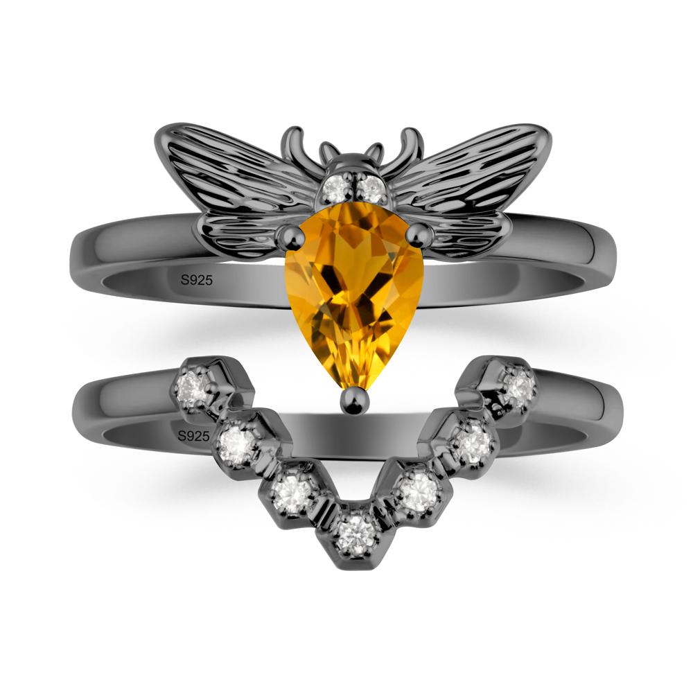 Pear Shapped Citrine Bee Ring Set - LUO Jewelry #metal_xxxxx