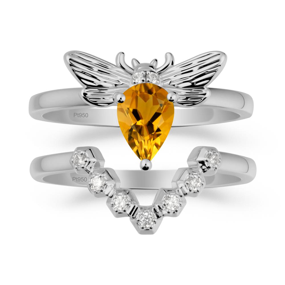Pear Shapped Citrine Bee Ring Set - LUO Jewelry #metal_xxxxx