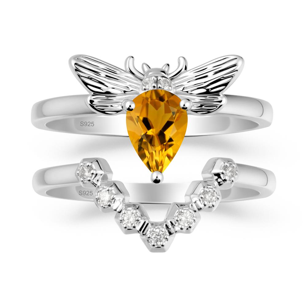 Pear Shapped Citrine Bee Ring Set - LUO Jewelry #metal_xxxxx