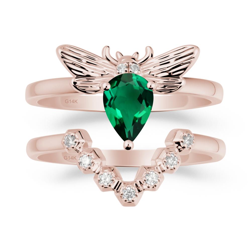 Pear Shapped Emerald Bee Ring Set - LUO Jewelry #metal_xxxxx