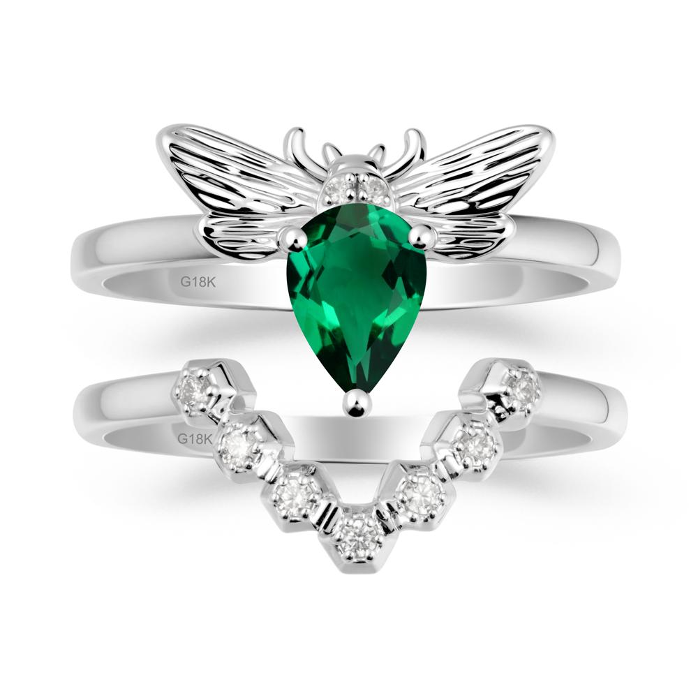Pear Shapped Emerald Bee Ring Set - LUO Jewelry #metal_xxxxx