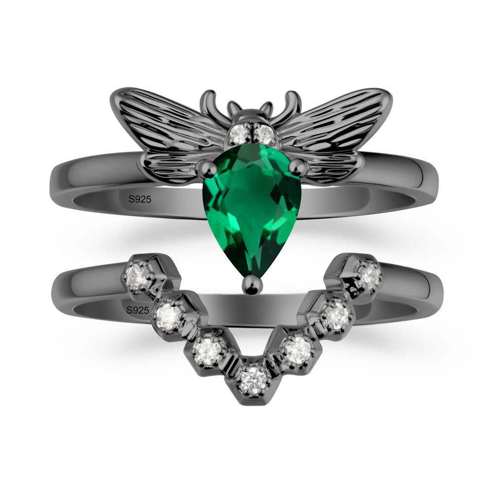 Pear Shapped Emerald Bee Ring Set - LUO Jewelry #metal_xxxxx