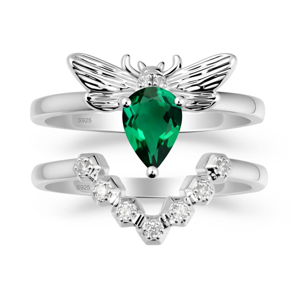 Pear Shapped Emerald Bee Ring Set - LUO Jewelry #metal_xxxxx