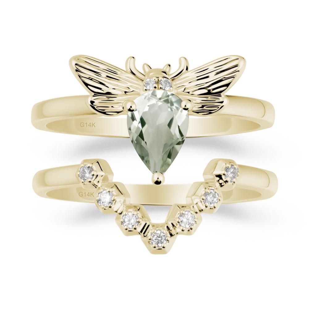 Pear Shapped Green Amethyst Bee Ring Set - LUO Jewelry #metal_xxxxx