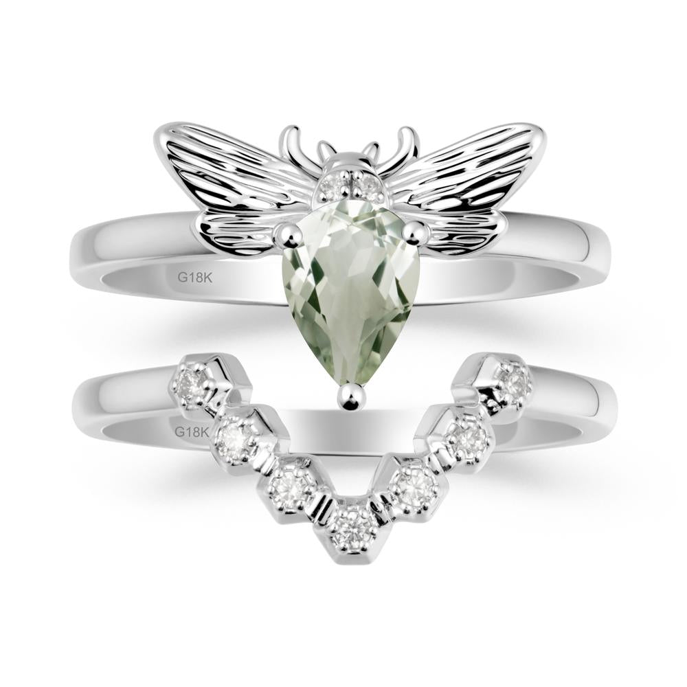 Pear Shapped Green Amethyst Bee Ring Set - LUO Jewelry #metal_xxxxx