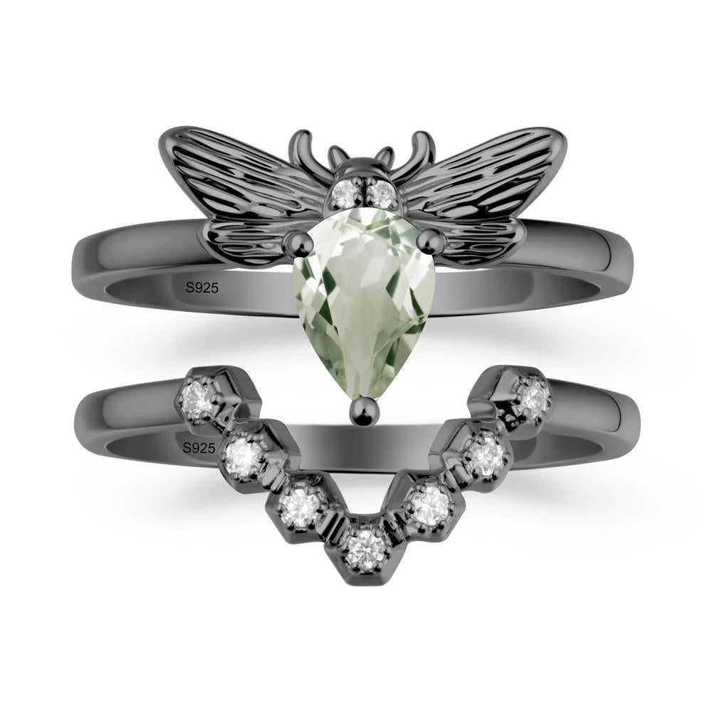Pear Shapped Green Amethyst Bee Ring Set - LUO Jewelry #metal_xxxxx