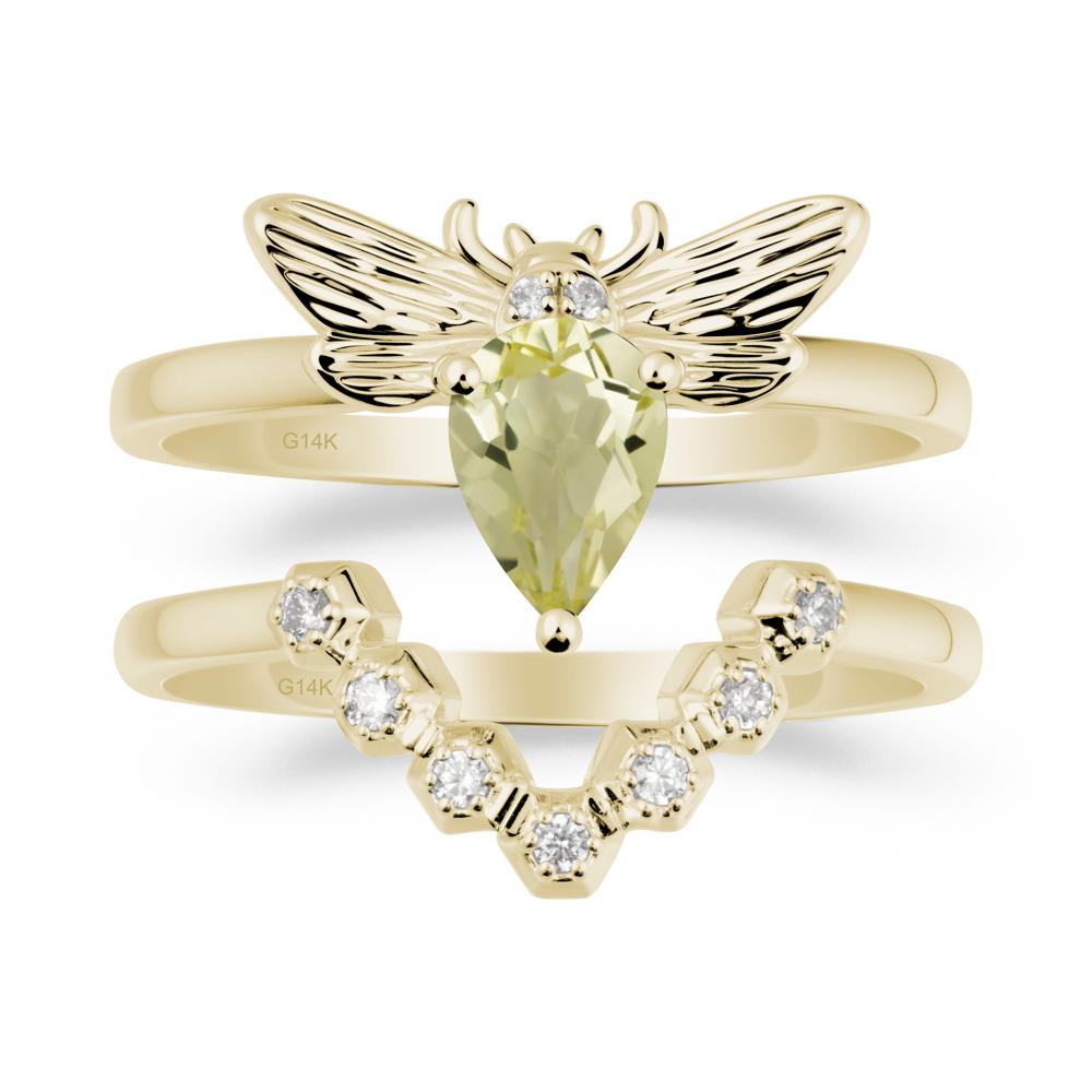 Pear Shapped Lemon Quartz Bee Ring Set - LUO Jewelry #metal_xxxxx