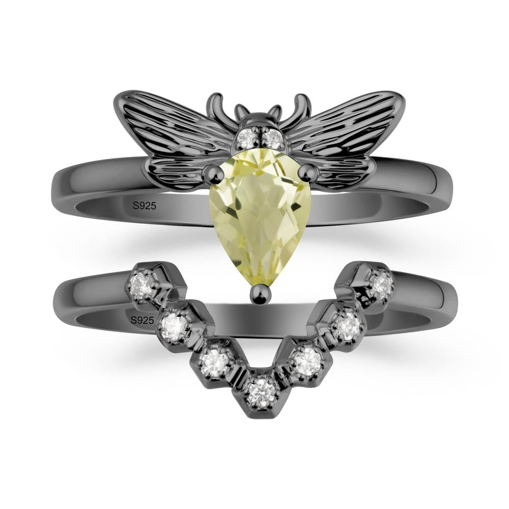 Pear Shapped Lemon Quartz Bee Ring Set - LUO Jewelry #metal_xxxxx