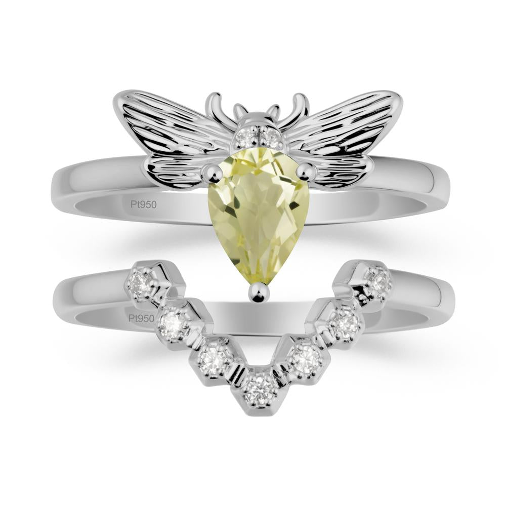 Pear Shapped Lemon Quartz Bee Ring Set - LUO Jewelry #metal_xxxxx