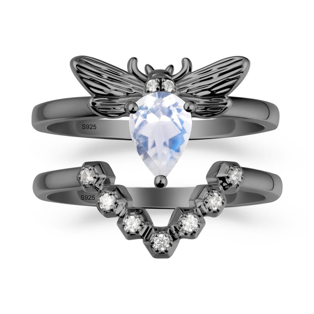 Pear Shapped Moonstone Bee Ring Set - LUO Jewelry #metal_xxxxx