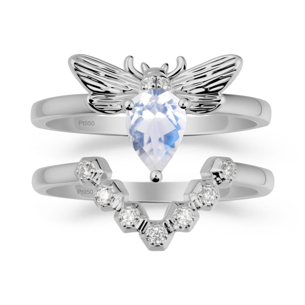 Pear Shapped Moonstone Bee Ring Set - LUO Jewelry #metal_xxxxx