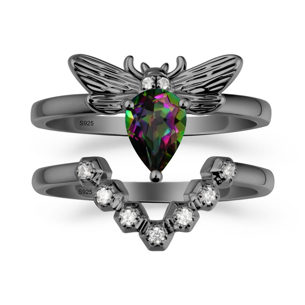 Pear Shapped Mystic Topaz Bee Ring Set - LUO Jewelry #metal_xxxxx