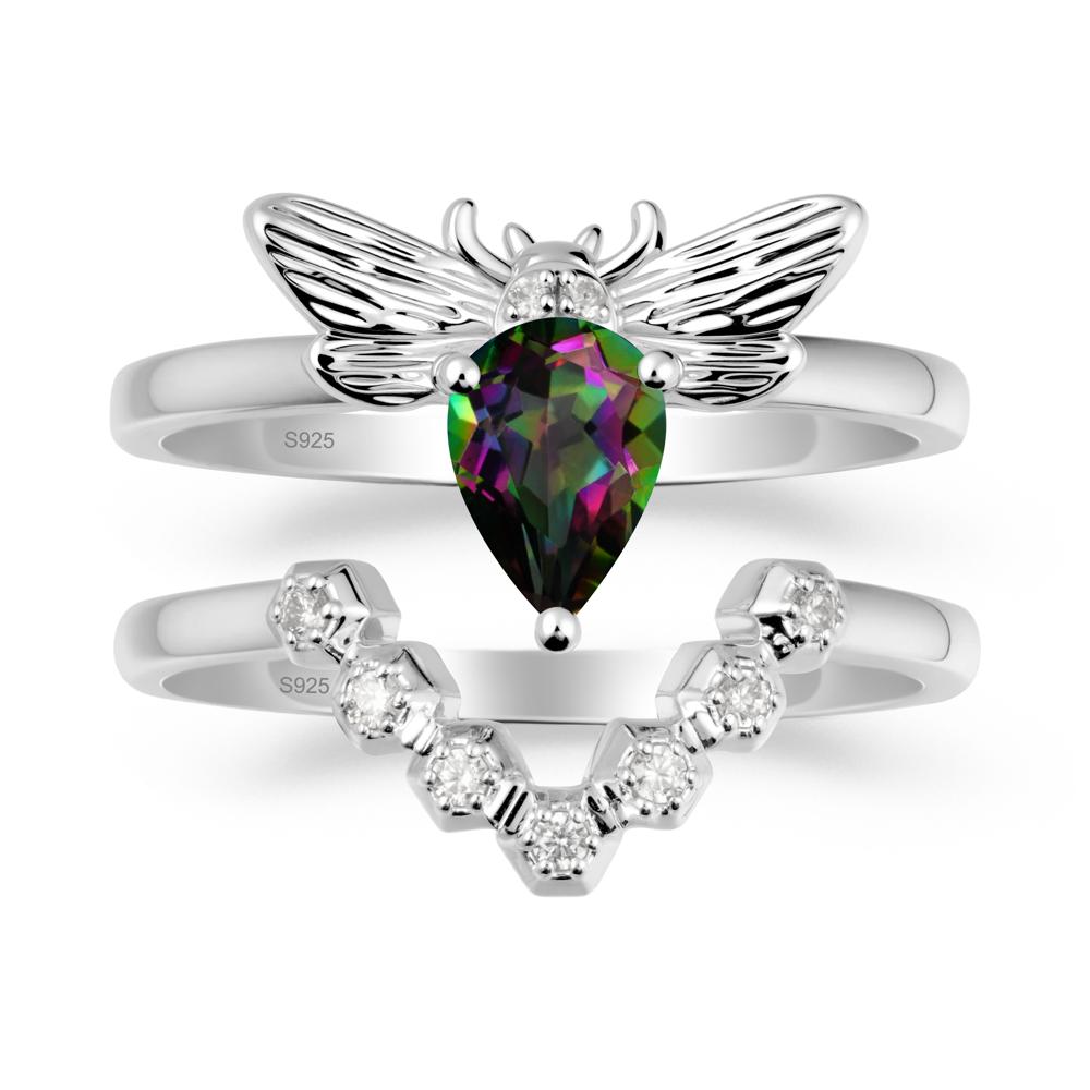 Pear Shapped Mystic Topaz Bee Ring Set - LUO Jewelry #metal_xxxxx