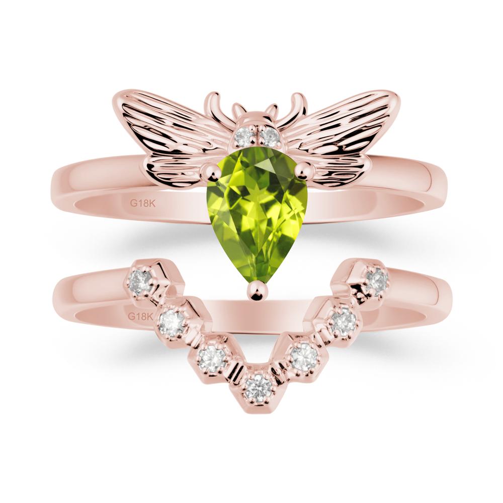 Pear Shapped Peridot Bee Ring Set - LUO Jewelry #metal_xxxxx