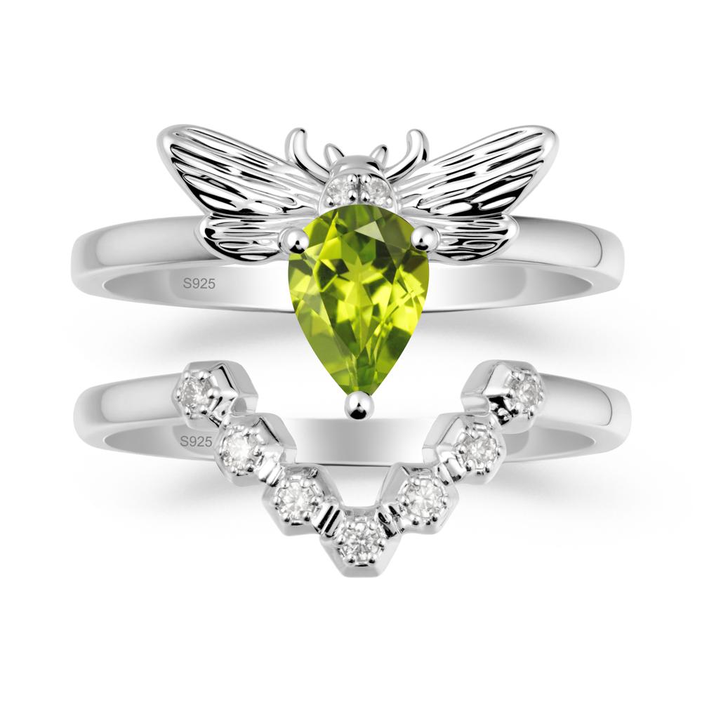 Pear Shapped Peridot Bee Ring Set - LUO Jewelry #metal_xxxxx