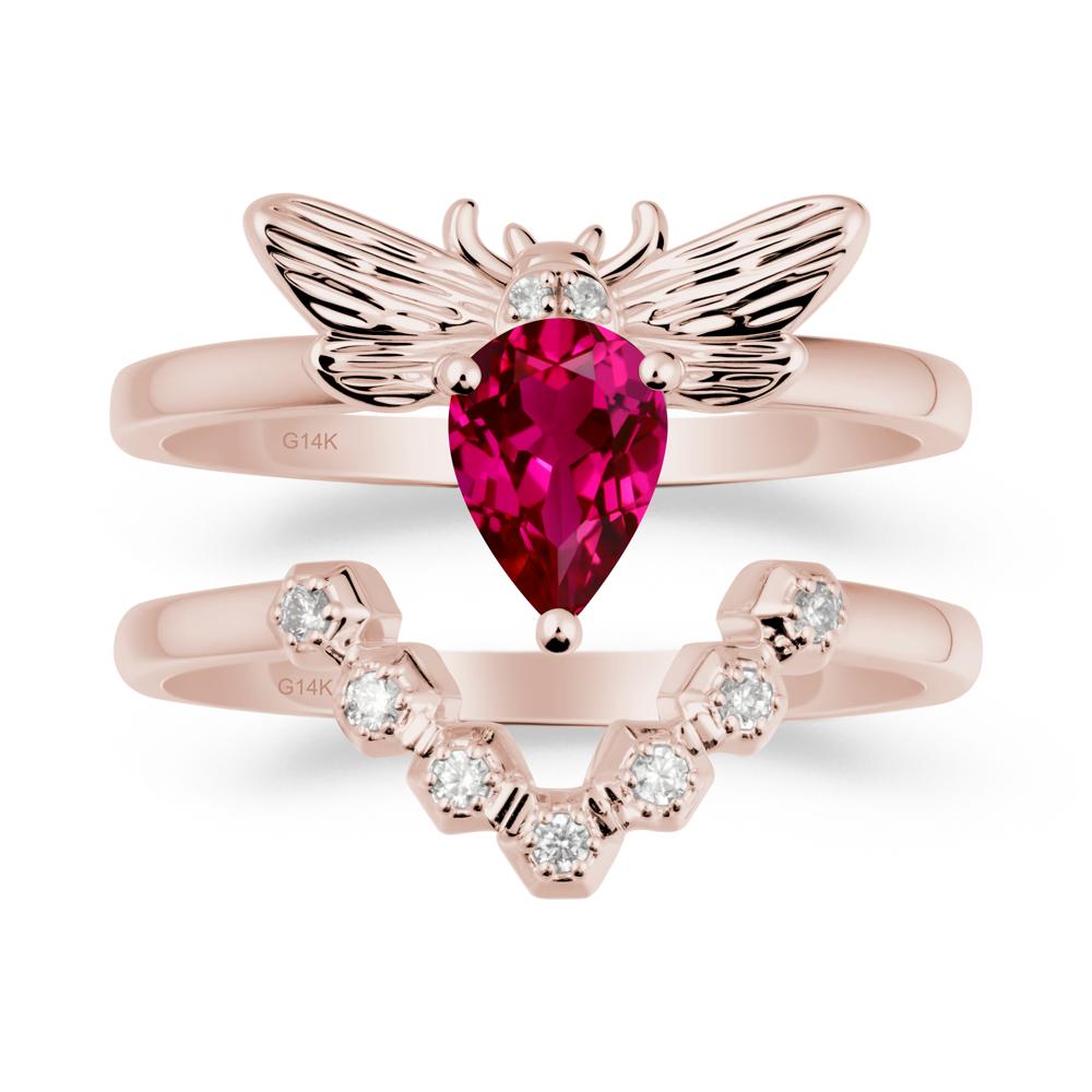 Pear Shapped Ruby Bee Ring Set - LUO Jewelry #metal_xxxxx