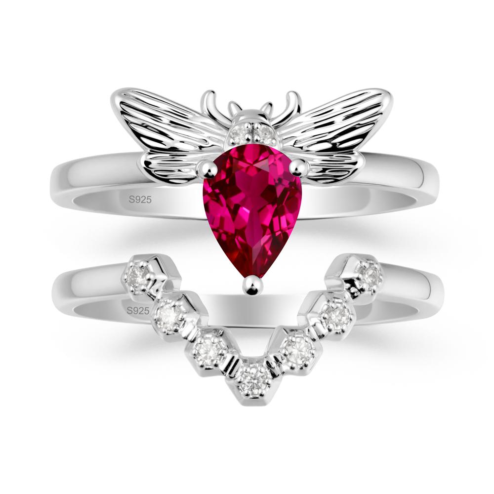 Pear Shapped Ruby Bee Ring Set - LUO Jewelry #metal_xxxxx