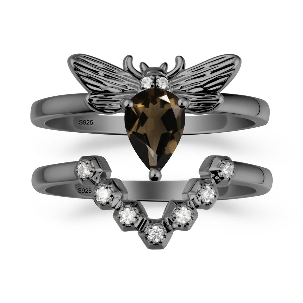 Pear Shapped Smoky Quartz Bee Ring Set - LUO Jewelry #metal_xxxxx