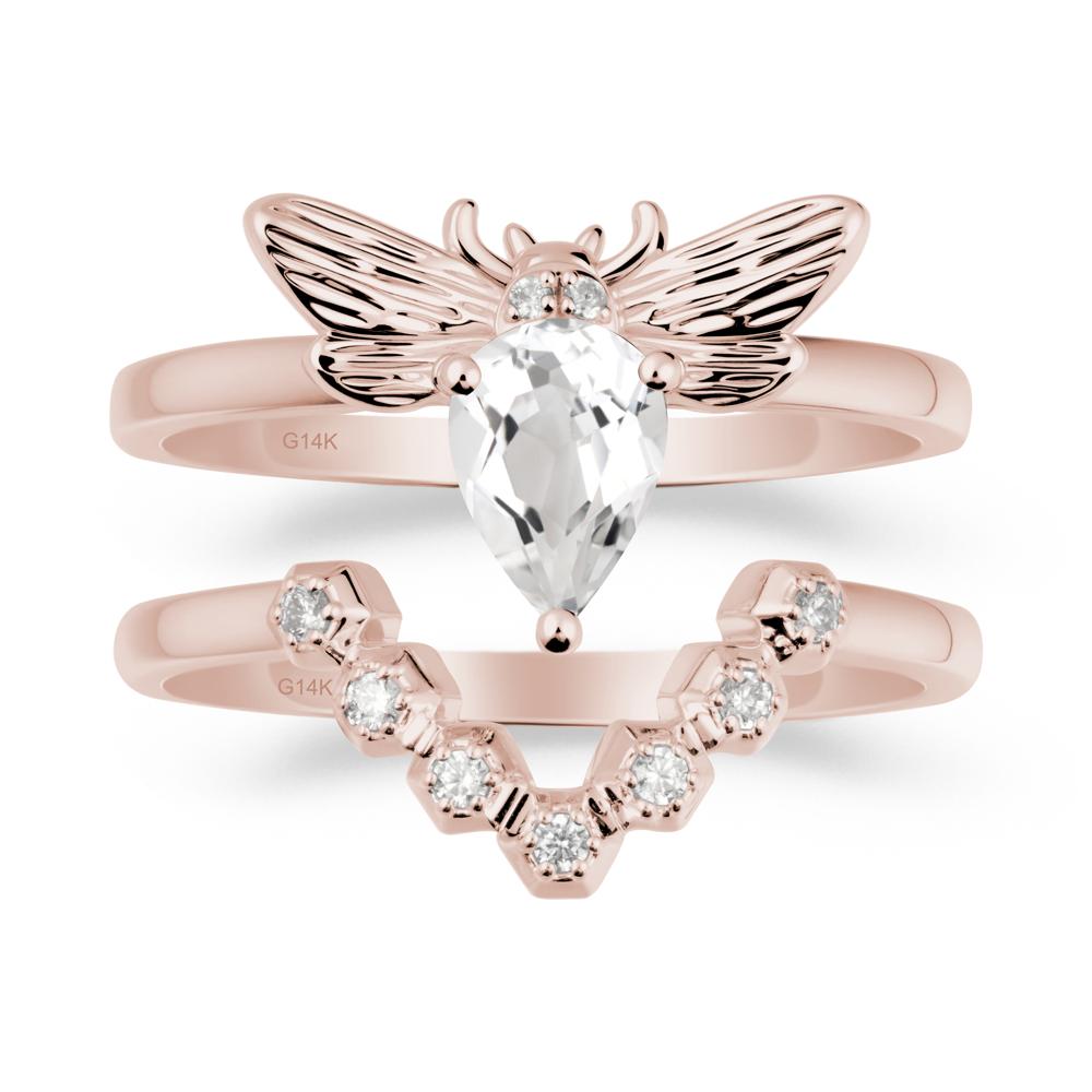 Pear Shapped White Topaz Bee Ring Set - LUO Jewelry #metal_xxxxx